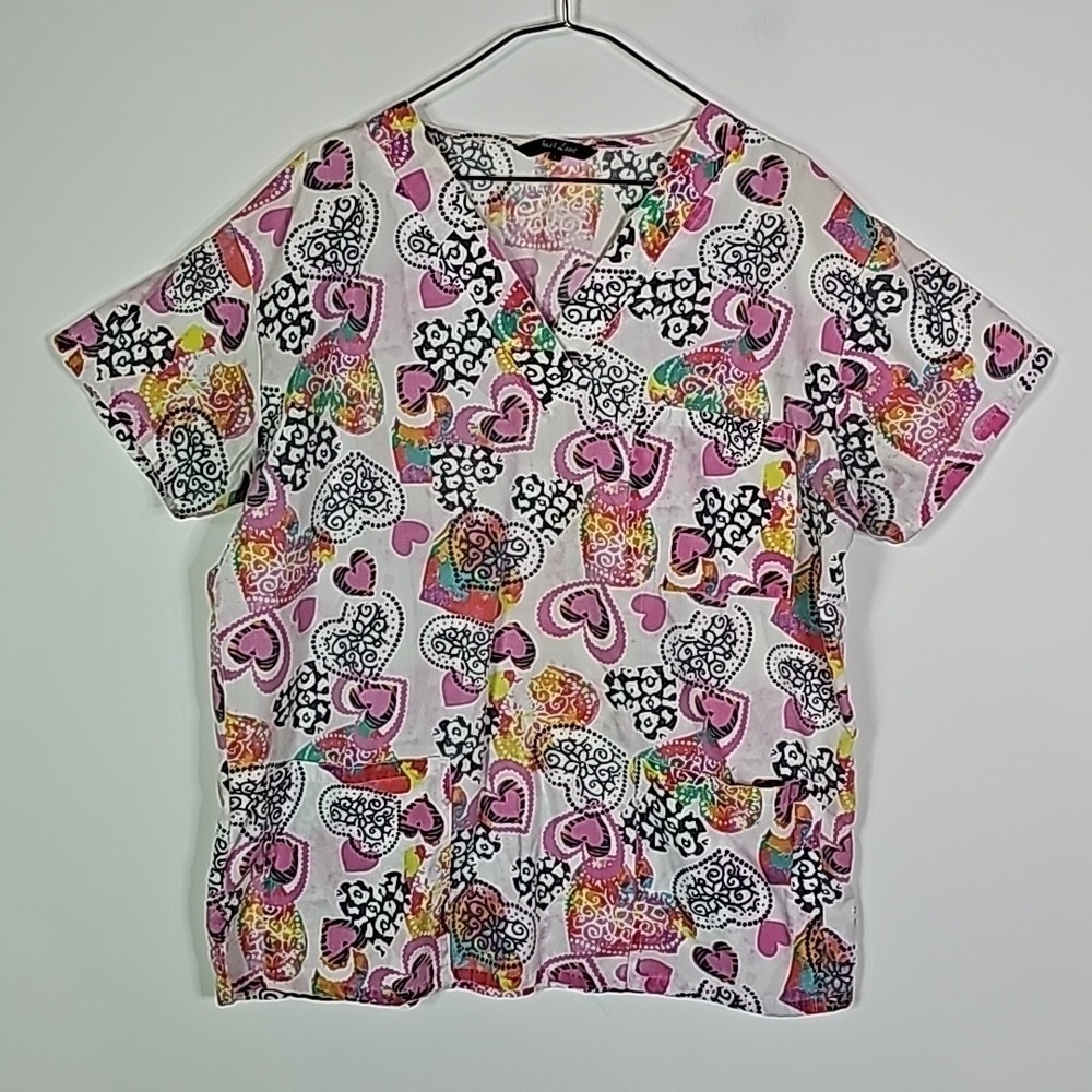 Just Love large white and pink scrub shirt